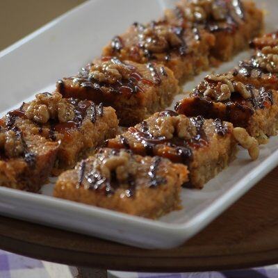 Orange, Cardamom Walnut Caramel Slice