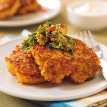 Parmesan Polenta Corn Fritters with Avocado Salsa