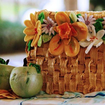 Picnic Hamper with Flowers and Fruit