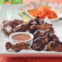 Sticky Chicken Drumettes with Pickled Carrot and Dipping Sauce